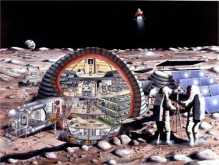 Artist's illustration of a moon settlement.
