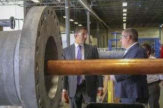 FCC Chairman Ajit Pai with Dielectric's Keith Pelletier at Dielectric's repack facility in Lewiston, Maine.