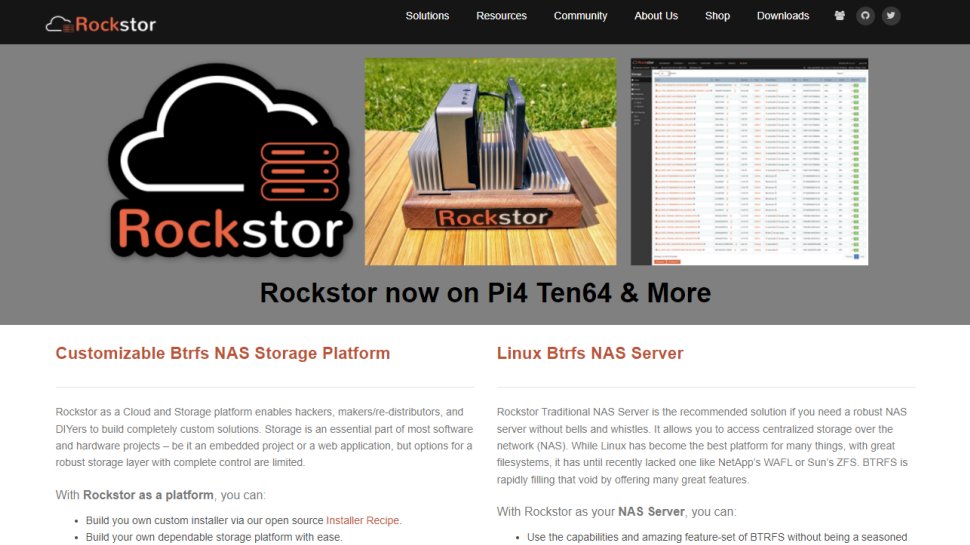 Tangkapan layar situs web untuk RockStor