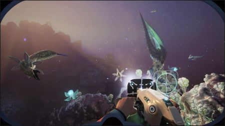 A player swims through an alien ocean in Subnautica 2