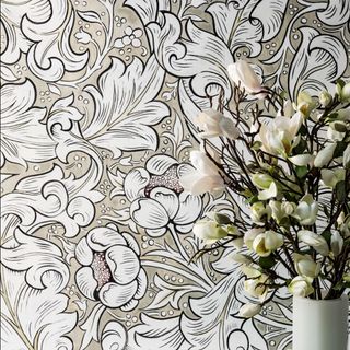 wallpaper wall and white flower and vase