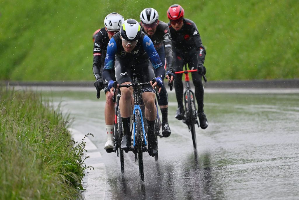 VERNIER SWITZERLAND APRIL 28 Remi Cavagna of France and Movistar Team competes in the breakaway during the 77th Tour De Romandie 2024 Stage 5 a 1508km stage from Vernier to Vernier UCIWT on April 28 2024 in Vernier Switzerland Photo by Luc ClaessenGetty Images