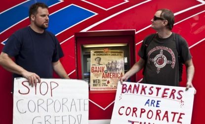 Protesters outside the annual Bank of America shareholders meeting in North Carolina