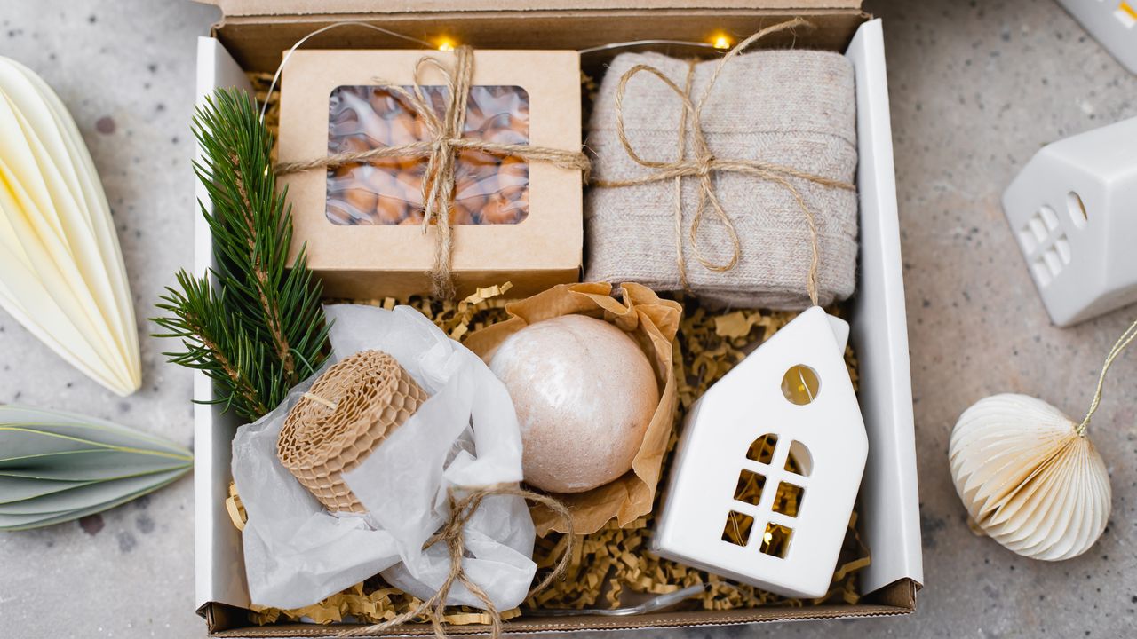 Box filled with festive treats and goodies