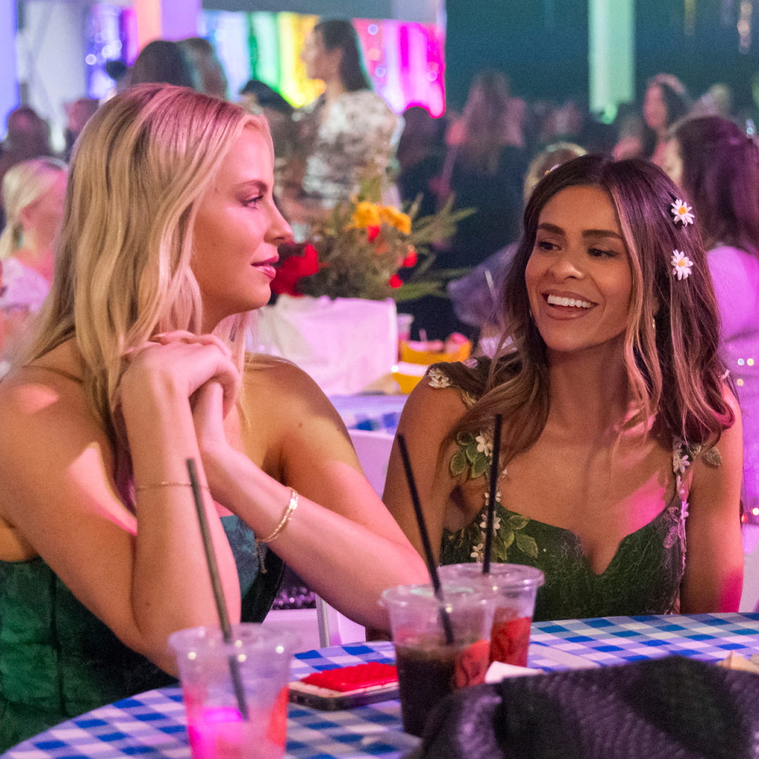 the women of mom tok smile while drinking sodas at a party in a still from the secret lives of mormon wives season 4