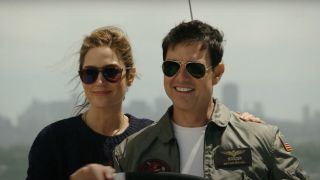Tom Cruise and Jennifer Connelly sailing a ship in Top Gun: Maverick