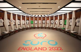 General view inside the England dressing room prior to the UEFA Women's Euro 2022 final match between England and Germany at Wembley Stadium on July 31, 2022 in London, England.
