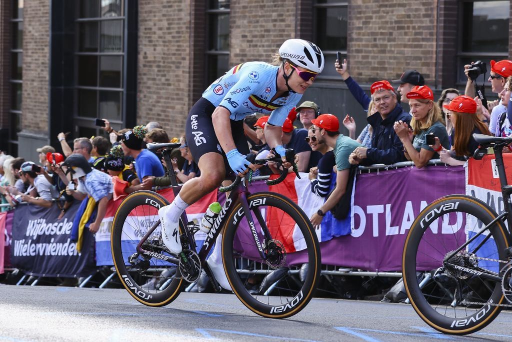 Belgium's Lotte Kopecky on her way to win the World Road Race