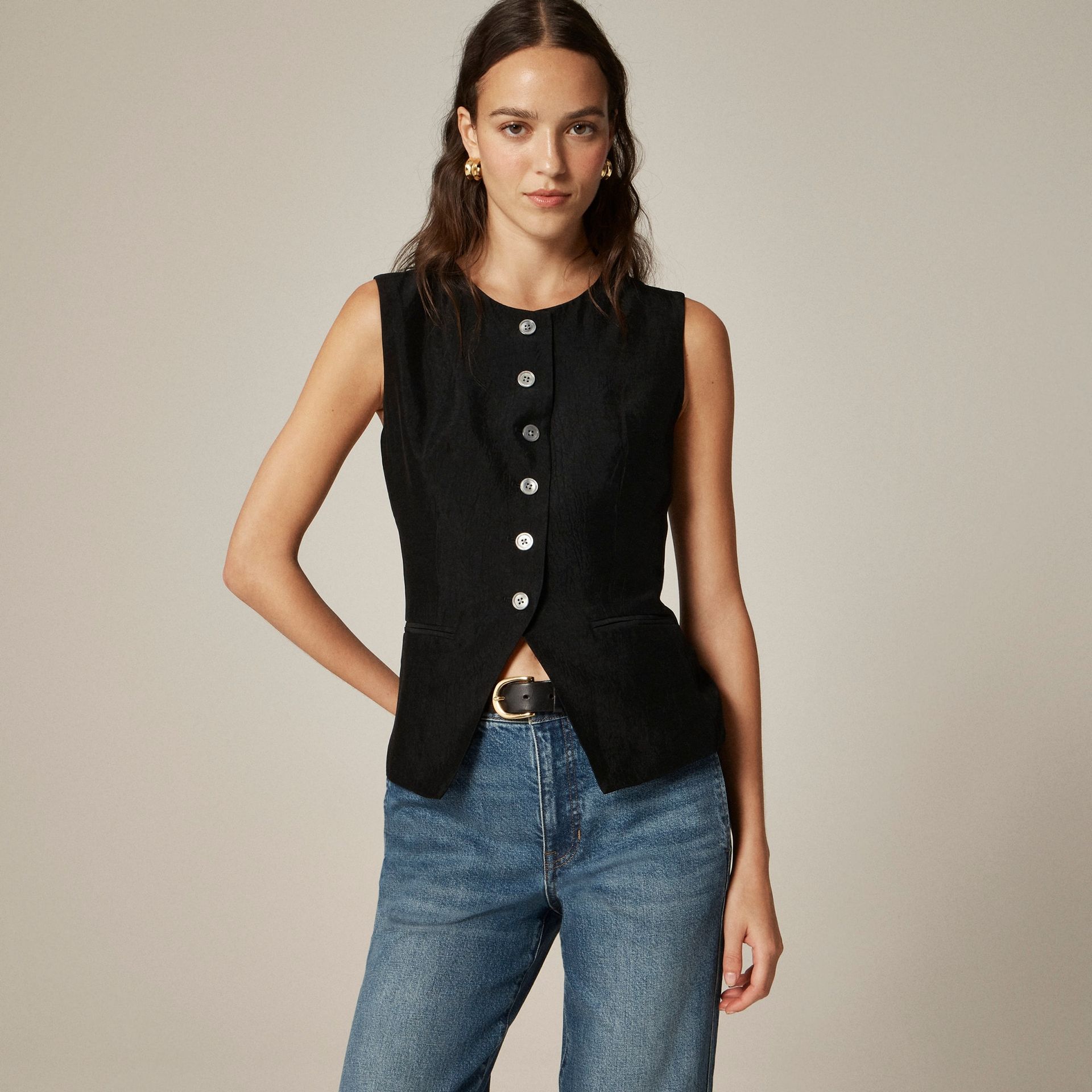 Essential Cutaway Vest Top in Textured Satin