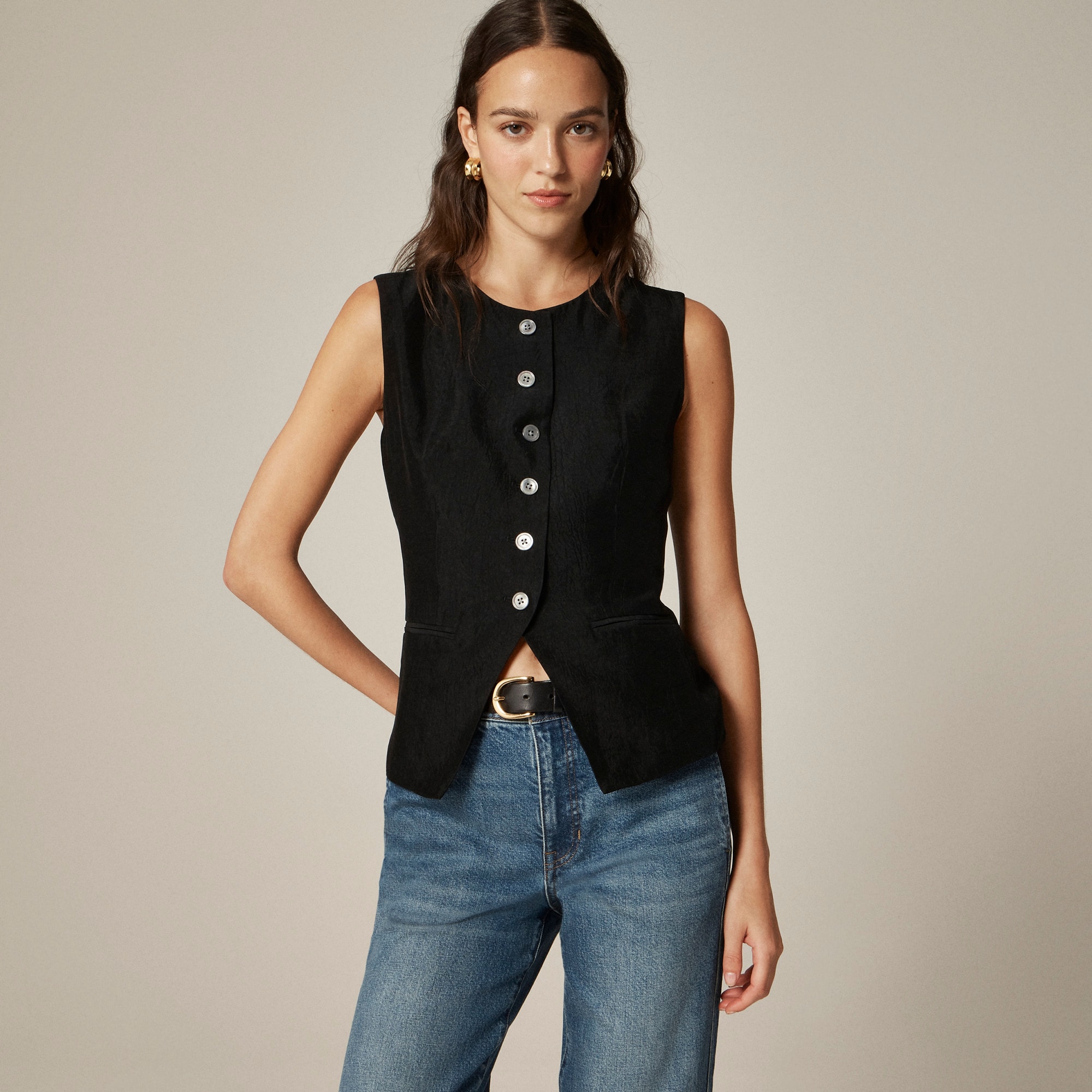 Essential Cutaway Vest Top in Textured Satin
