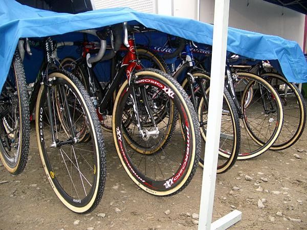 The Italian bikes (including bronze medallist Enrico Franzoi's Wilier's) are kept under wraps.