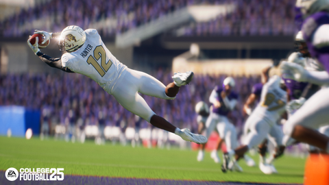 A Coloro Buffalo receiver catches the football as seen in EA&#039;s College Football 25