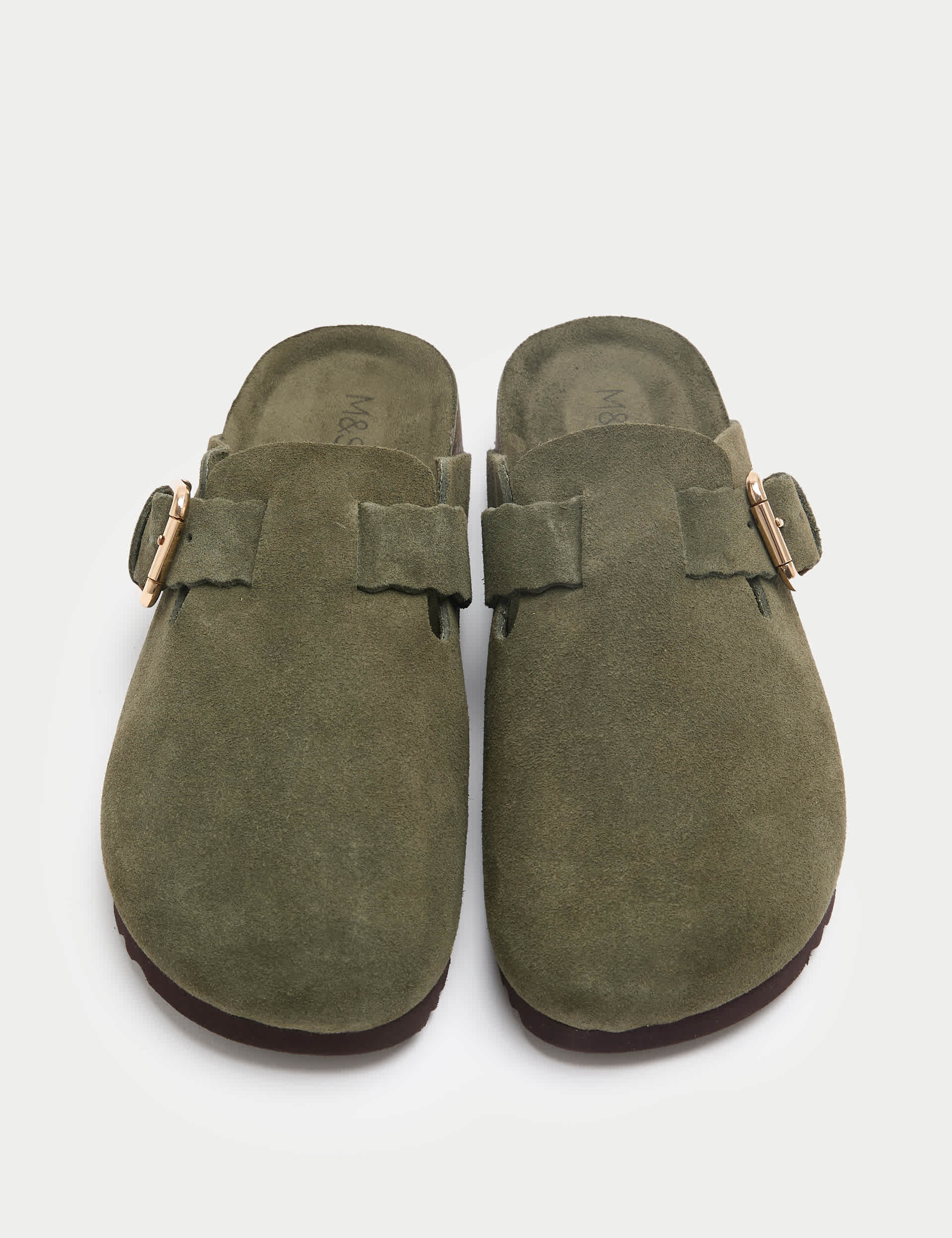 Suede Scallop Edge Strap Clogs