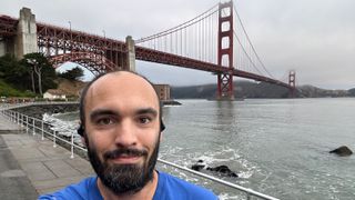 Me standing in front of the Golden Gate Bridge during the San Francisco Bridge Half Marathon.