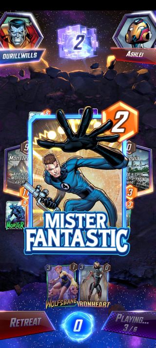 Screenshots from Marvel Snap, a card game by Second Dinner.