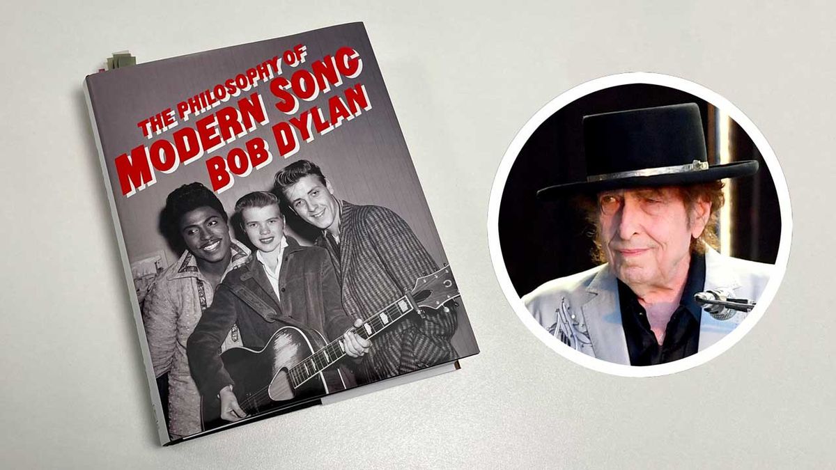 A copy of Bob Dylan&#039;s The Philosophy of Modern Song and (inset) Bob Dylan onstage