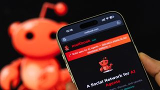 A smartphone displays the Moltbook homepage.