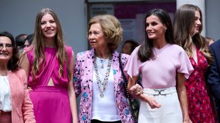 Paloma Rocasolano, Princess Sofia, Queen Sofia, Queen Letizia of Spain, Crown Princess Leonor of Spain and Jesus Ortiz arrive for the confirmation of Princess Sofia
