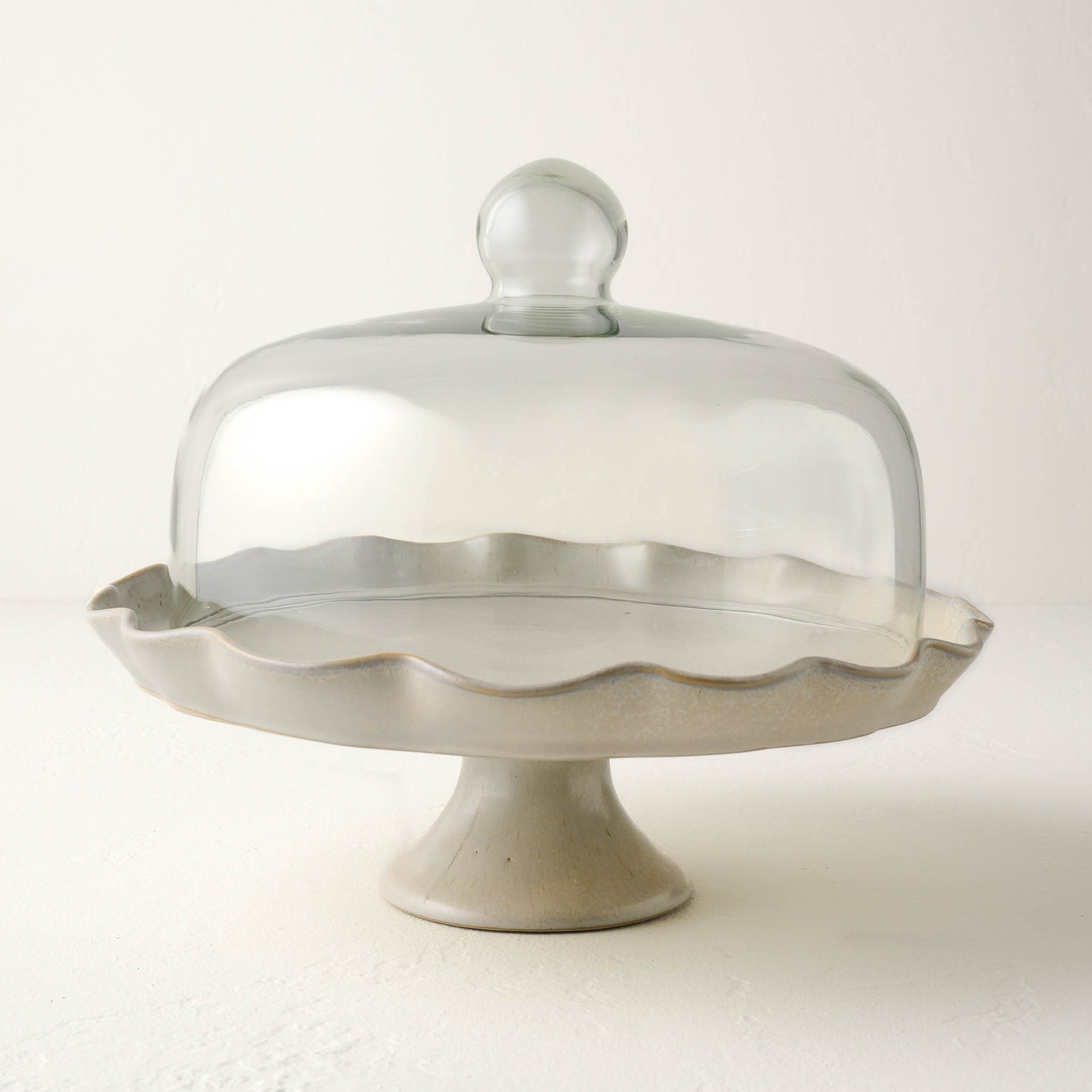 French Grey Ruffle Cake Stand With Dome