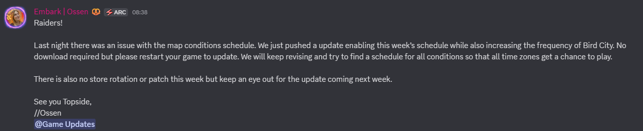 Arc Raiders discord screenshot