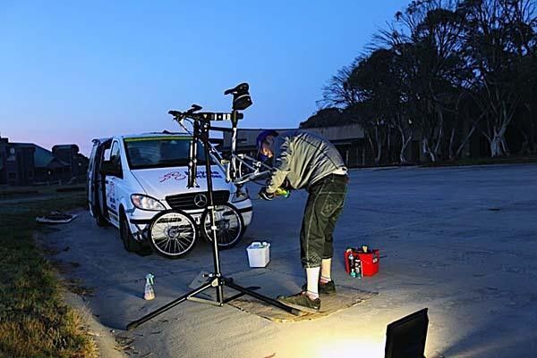That's dedication! One of the event mechanics gets an early start