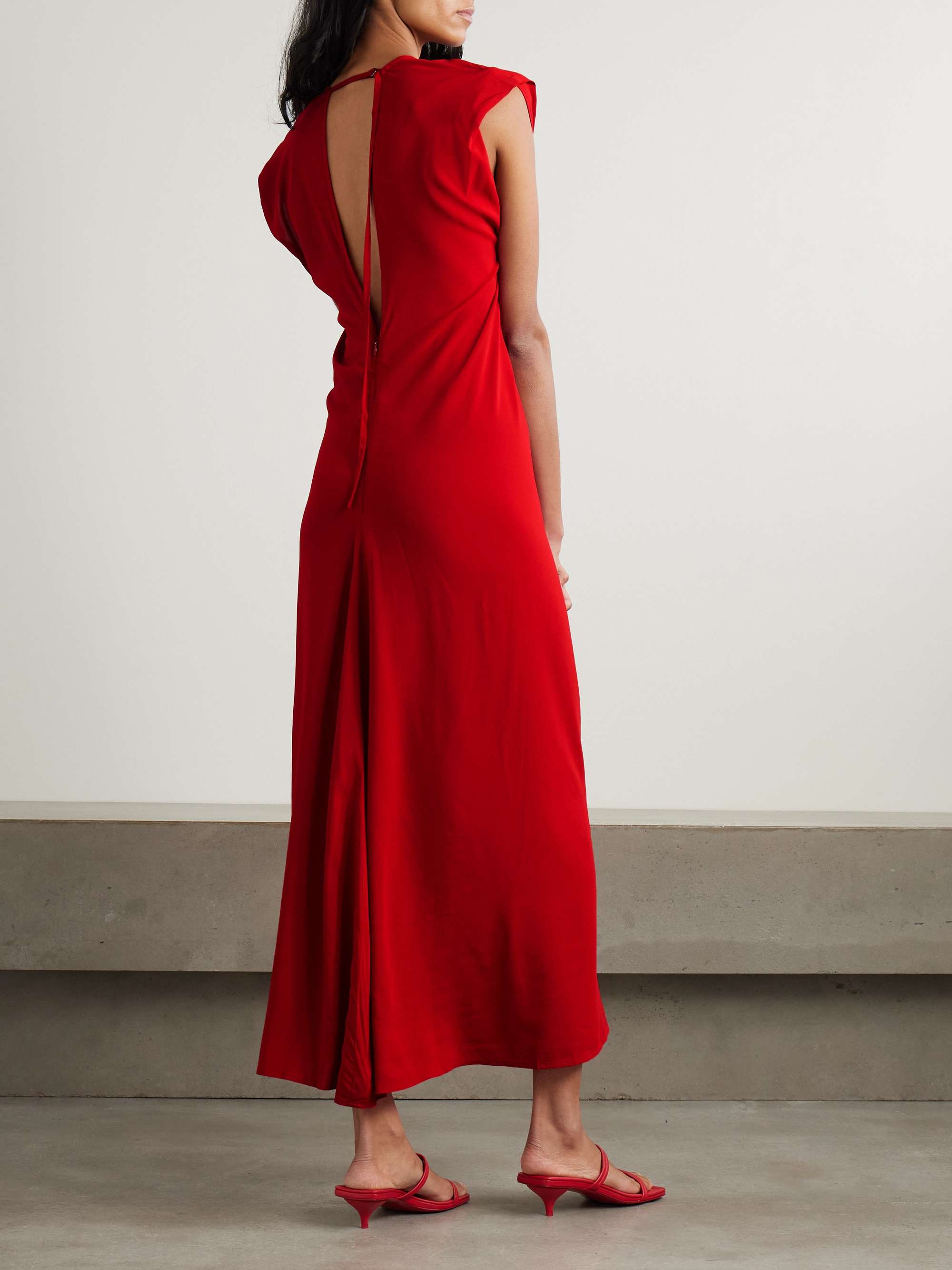 Plunge Draped Crepe Maxi Dress