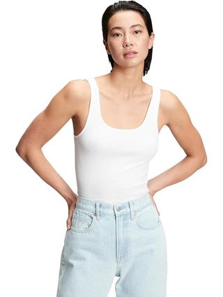 Gap Womens Ribbed Tank Top Cami, Optic White, Medium Petite Us