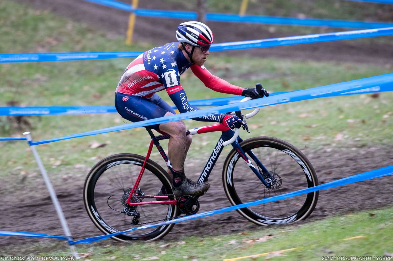 Hyde pours on the power to ride a muddy hilside that forces many riders to dismount.