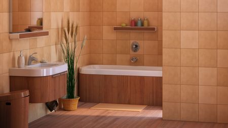 Bathroom with terracotta tiles