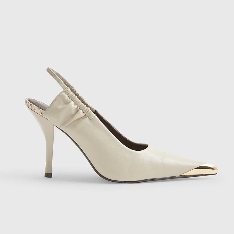 River Island , White Metal Toe Cap Slingback Court Heels