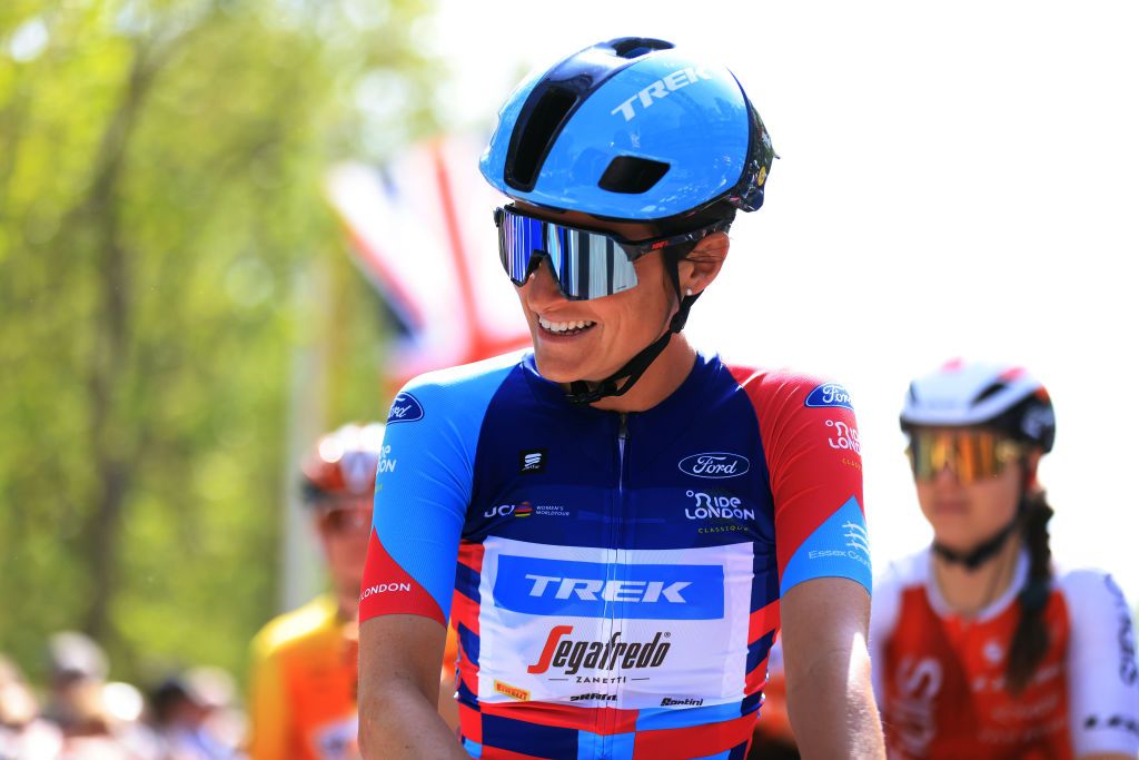 Lizzie Deignan (Trek-Segafredo) in the Best British Rider jersey at Ride London Classique 2023 on stage 3