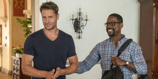 Justin Hartley as Kevin Pearson and Sterling K. Brown as Randall Pearson in This Is Us.