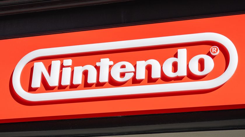 Close-up of Nintendo logo on red storefront sign.
