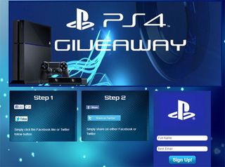 A screengrab from a website promising a PlayStation 4 raffle.