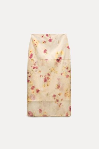 Zw Collection Sheer Floral Midi Skirt