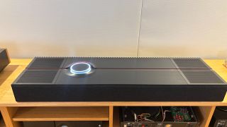 Focal Mu-so Utopia all-in-one system in black in a demo room 
