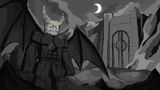 A horned Hollow stands under a crescent moon in a promotional image for Hollow on Roblox.
