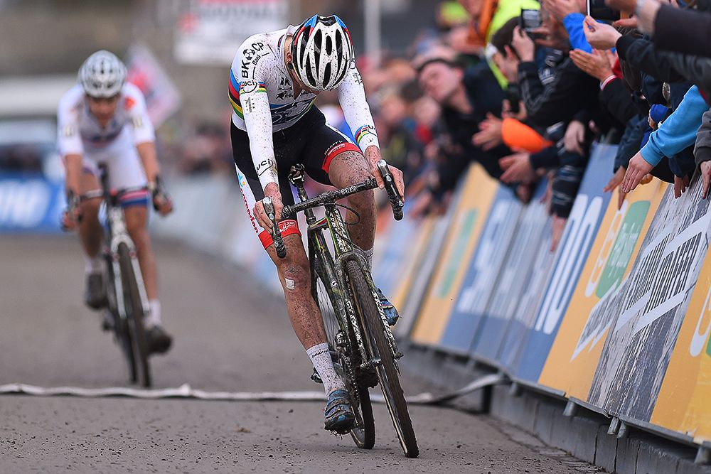 Mathieu van der Poel at the finish in Namur.