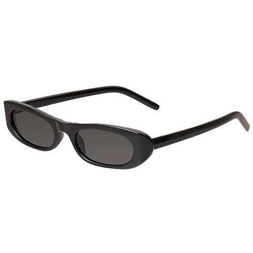 Mosanana Elongated Narrow Cat Eye Sunglasses for Women Trendy Fashion Cute Cool Stylish Skinny Oval Black Small 90s 2024 Tiny Petite Ms52357