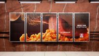 body part touching chicken on billboard