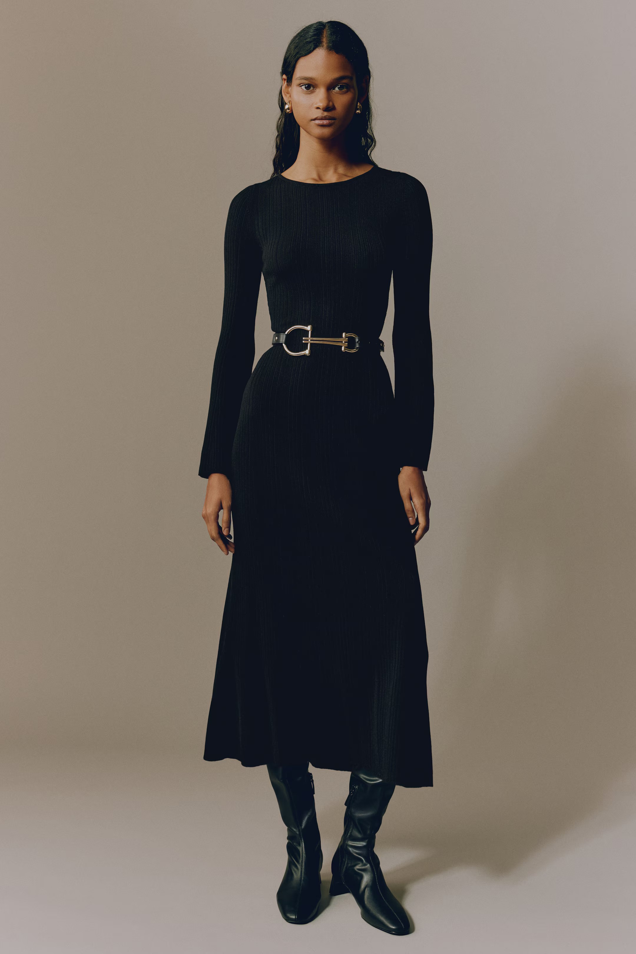 Rib-Knit Dress - Black