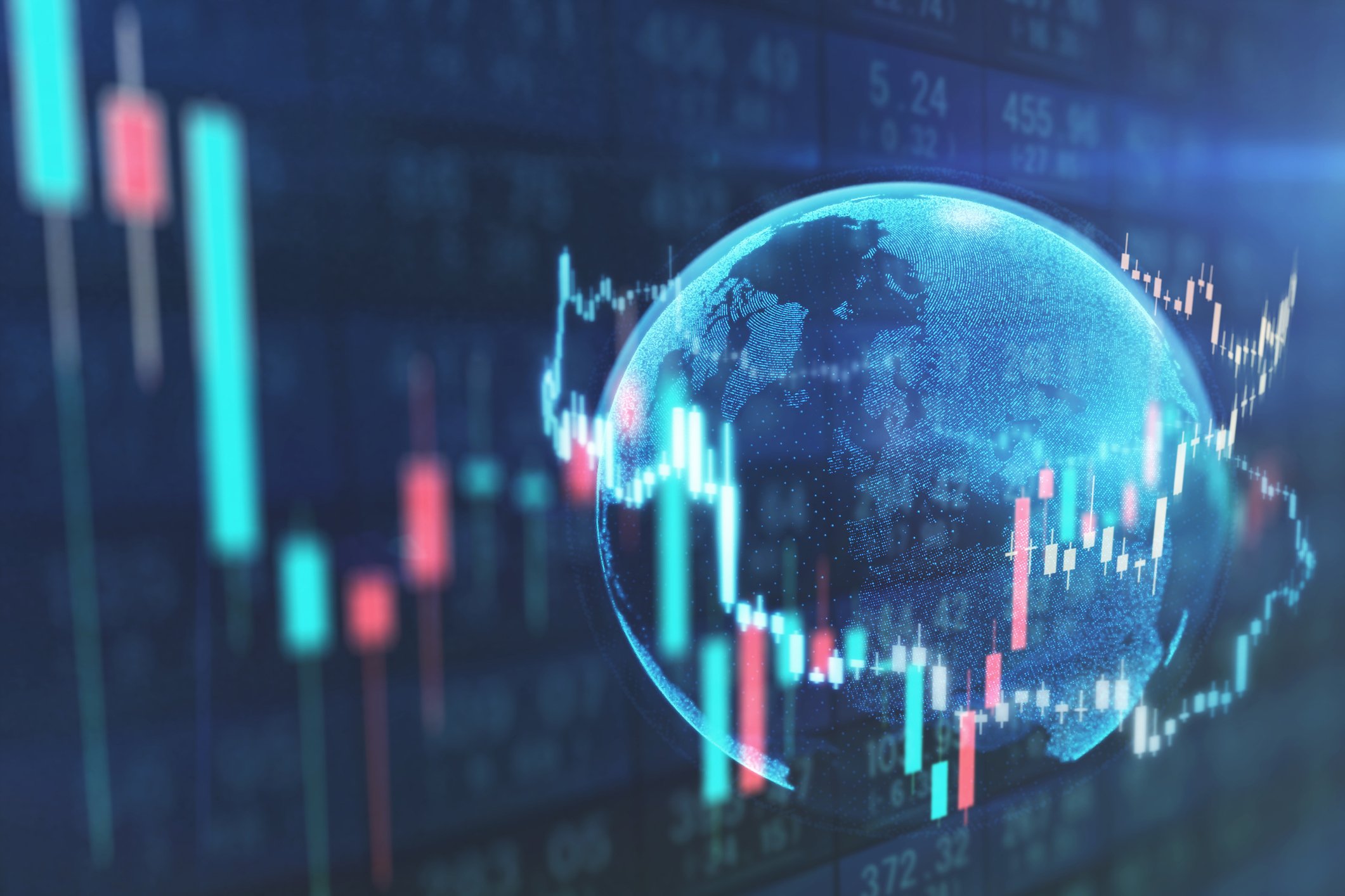 Global stock market chart on trading board.