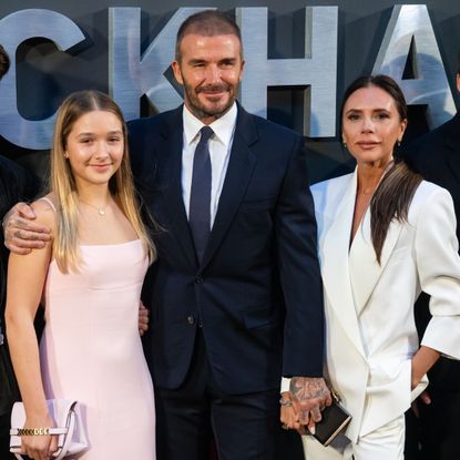 Harper, David and Victoria Beckham attend the premiere of 'Beckham' in 2023