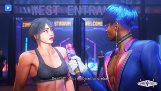 A Street Fighter 6 avatar being interviewed by Eternity.