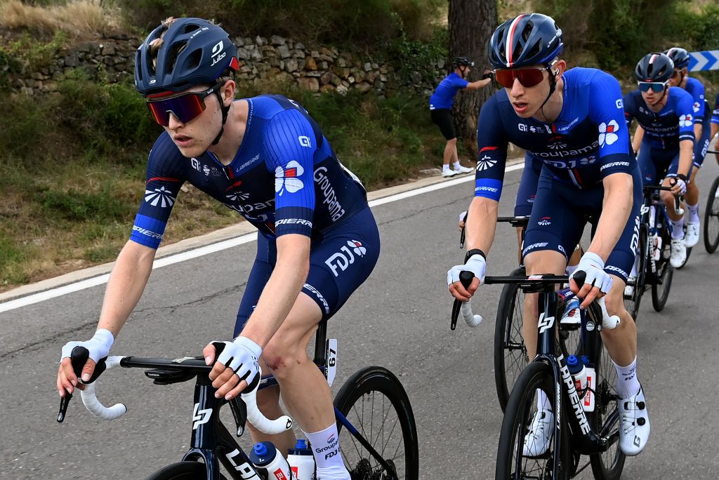 BURRIANA SPAIN AUGUST 30 LR Michael Storer of Australia and Lewis Askey of The United Kingdom and Team Groupama FDJ compete during the 78th Tour of Spain 2023 Stage 5 a 1846km stage from Burriana to Burriana UCIWT on August 30 2023 in Morella Spain Photo by Tim de WaeleGetty Images