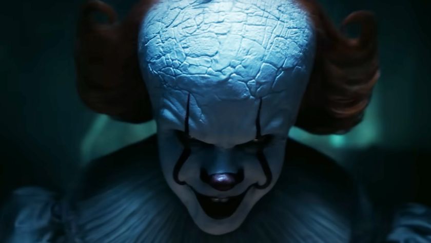 Close up of Bill Skarsgård as Pennywise in IT: Welcome to Derry