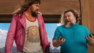 Jack Black and Jason Momoa converse in Warner Bros. A Minecraft Movie