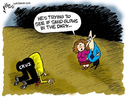 Political cartoon, Cruz glow in the dark