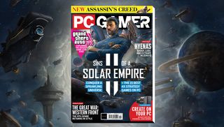 An image of the front cover of PC Gamer UK's December 2022 issue, showing art for Sins of a Solar Empire 2.