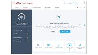A screenshot of the McAfee Total Protection dashboard